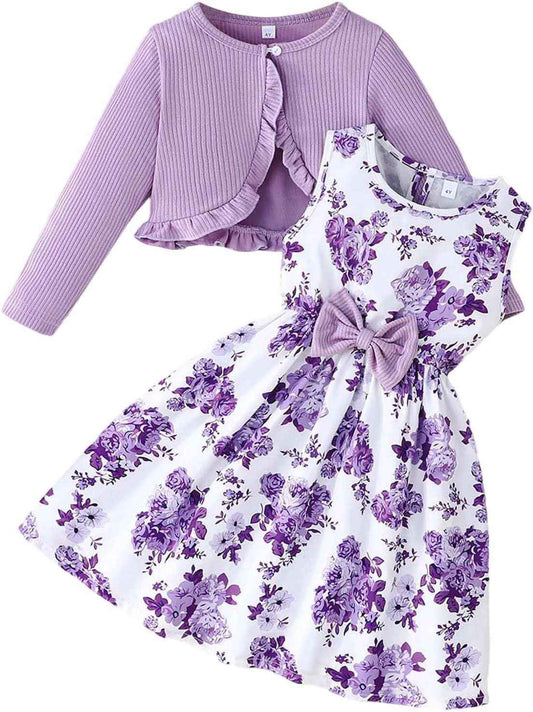 2026 Girls Outfits, 2 Piece Set, Toddler Dresses with Jacket, Casual Spring and Autumn Outfits for Babies Aged 2-8 Years, Fashionable Combination of Halloween Costume Toddler