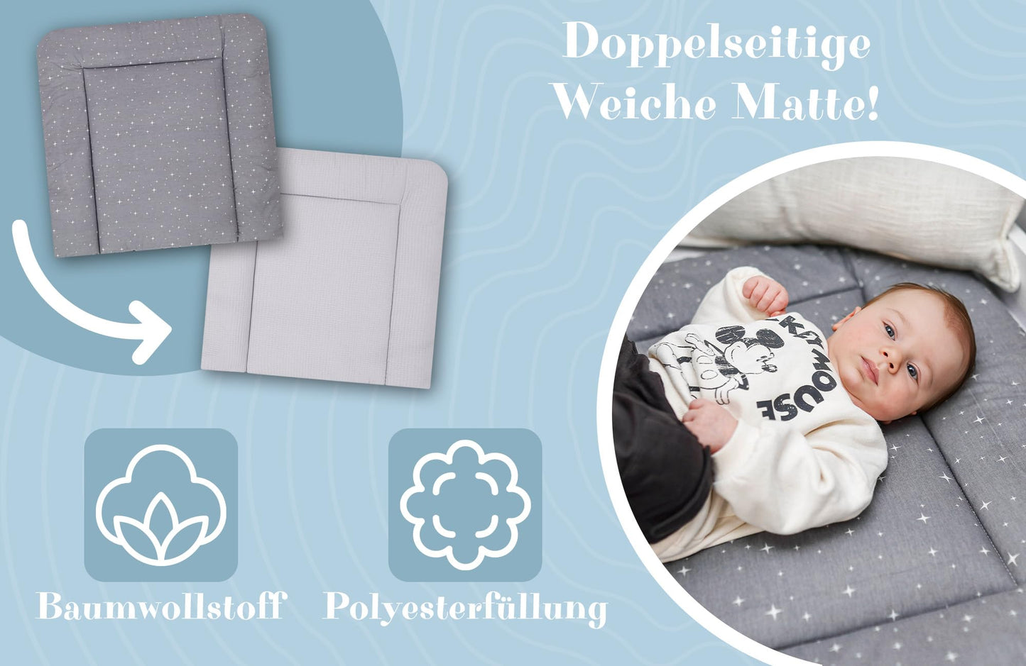 Wickelauflage Wickelunterlage aus Baumwolle 75x72 cm - Weich und waschbar Wickelunterlage für Babys Wickelmatte aus Stoff für Wickeltisch Wickelkommode oder Waschmaschine 75 x 72 Wilde Rose