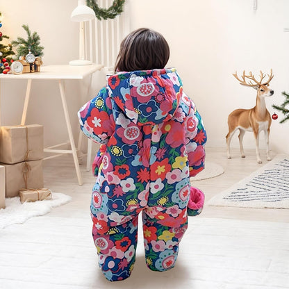 Baby Romper with Hood, Snowsuits with Gloves and Booties, for Toddlers, Fleece Cotton Romper for Toddlers, Boys and Girls, Warm Jumpsuit, Winter Jacket, 6-9 Months