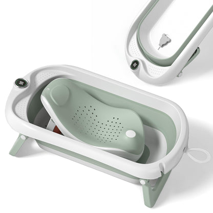 Faltbar Baby Badewanne Mit Rutschfestem Badekissen - Babywanne XXL Mit Baby Badewannensitz & Badethermometer - Von Der Geburt Bis 3 Jahre - Baby Bathtub - Geburtsgeschenke Für Mädchen & Jungen