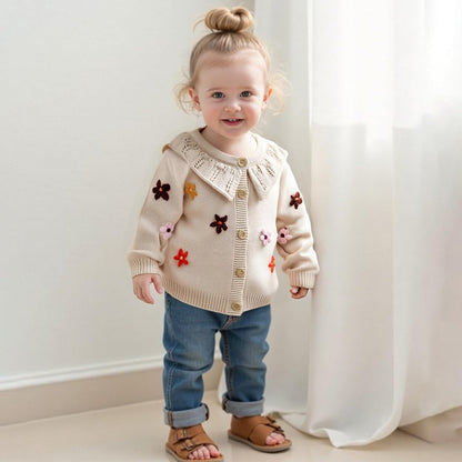 FOMOYUU Strickjacke für Kleinkinder und Neugeborene, Mädchen, langärmelig, Knopfleiste, Sweatshirt, Jacke, Herbst-Outfits