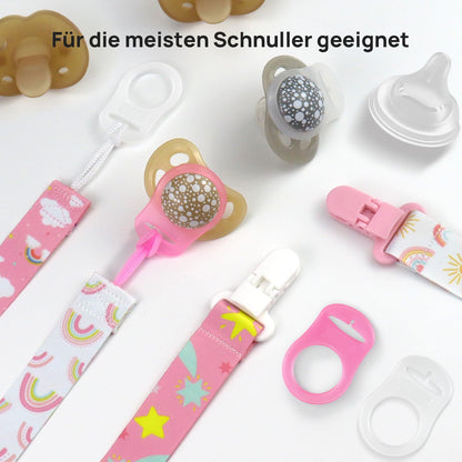 Suofuolef 4 Pack Schnullerkette Baby Mädchen, Baby Schnullerband Set mit Adaptern, Schnuller Clips für Neugeborenen Geburt & Taufe Geschenk, Rose