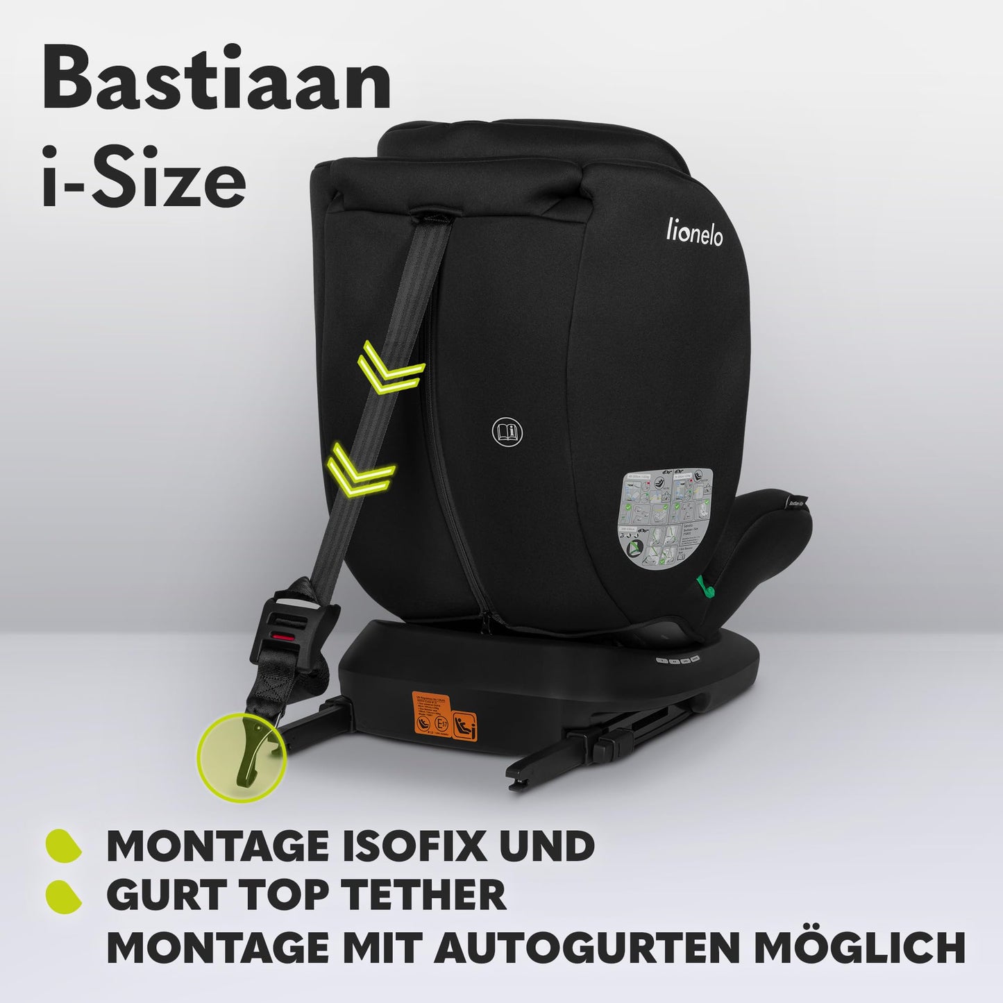 LIONELO Bastiaan i-Size One 360o drehbarer Autositz für Kinder von 40-150 cm, Montage in Fahrtrichtung und entgegen der Fahrtrichtung möglich, ISOFIX Pas TopTether Einstellbare Rückenlehne