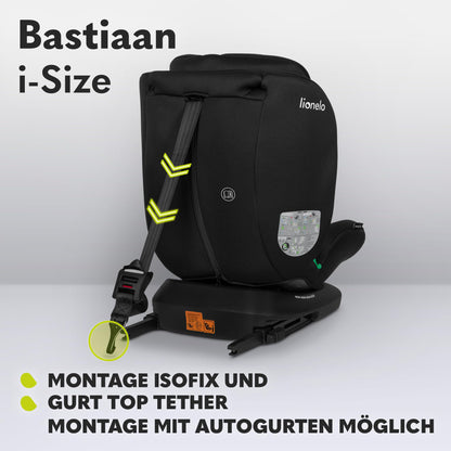 LIONELO Bastiaan i-Size One 360o drehbarer Autositz für Kinder von 40-150 cm, Montage in Fahrtrichtung und entgegen der Fahrtrichtung möglich, ISOFIX Pas TopTether Einstellbare Rückenlehne