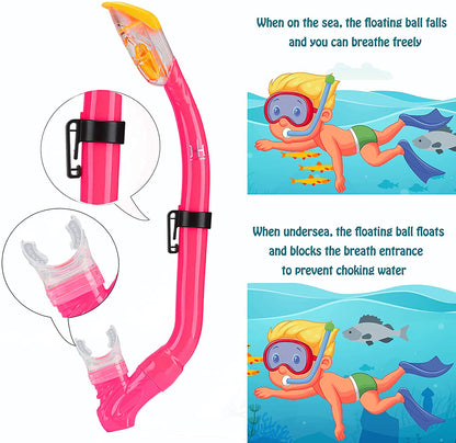 HH HHAO SPORT Children's snorkel set with fins, 180° panorama wide view diving goggles children, adjustable flippers, high-quality diving mask and dry top snorkel