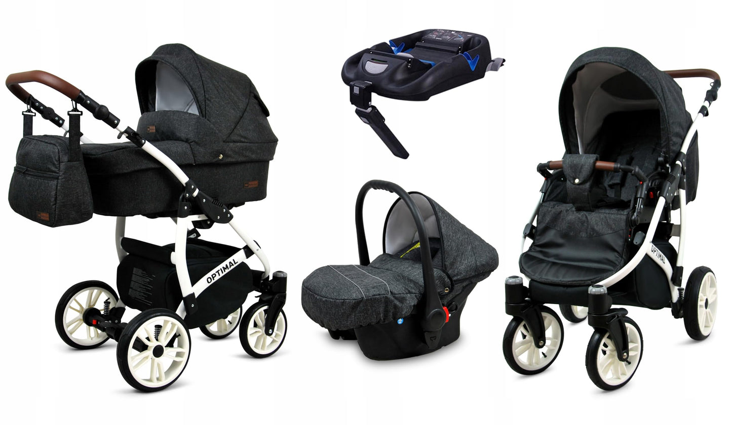 BabyLux® Kinderwagen Set 4 in 1 - Optimal - incl. Babywanne, Buggy Sportsitz, Auto-Babyschale, ISOFIX-Basisstation - Autositz - Kinderwagenset - Kombikinderwagen mit Wickeltasche usw.