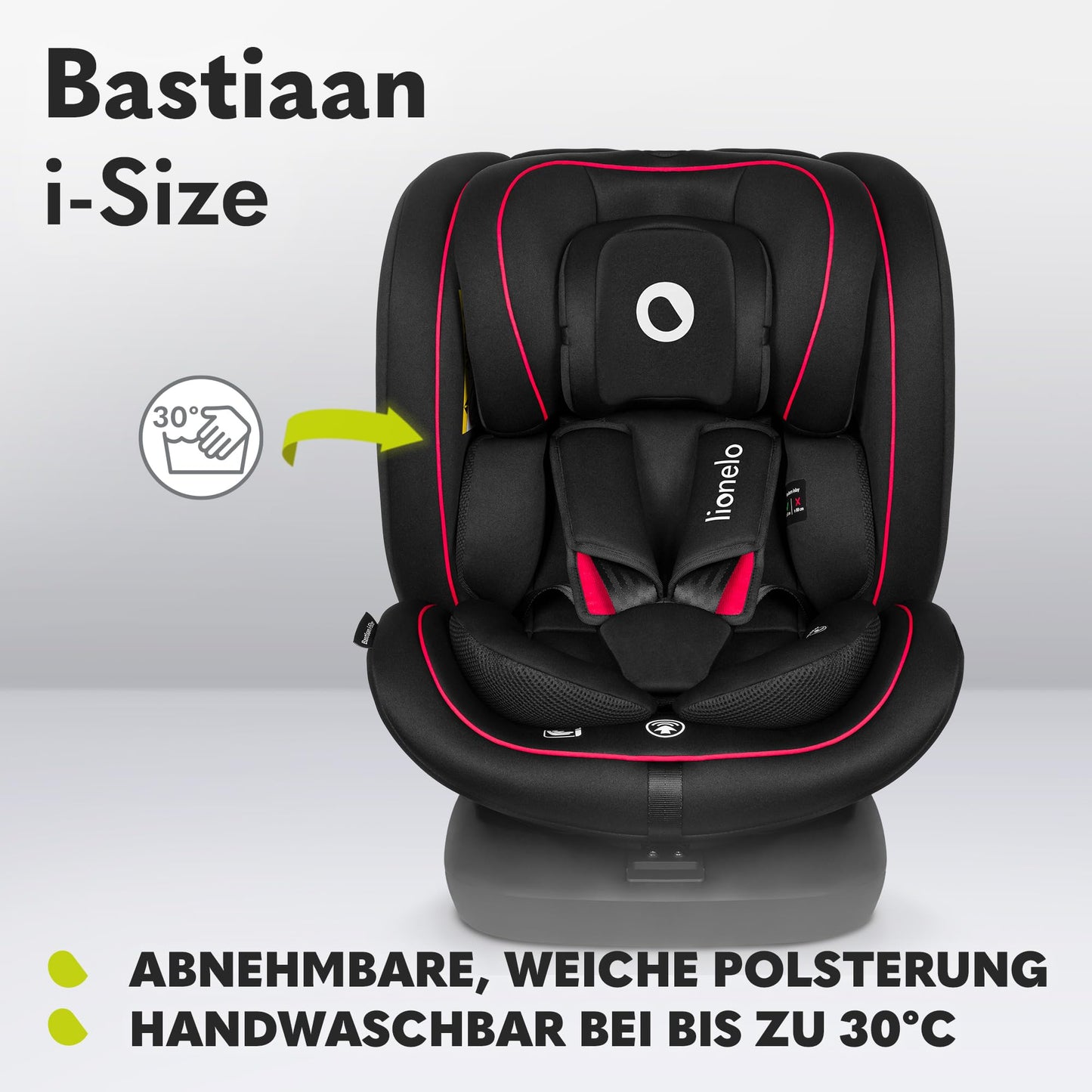 LIONELO Bastiaan i-Size One 360o drehbarer Autositz für Kinder von 40-150 cm, Montage in Fahrtrichtung und entgegen der Fahrtrichtung möglich, ISOFIX Pas TopTether Einstellbare Rückenlehne