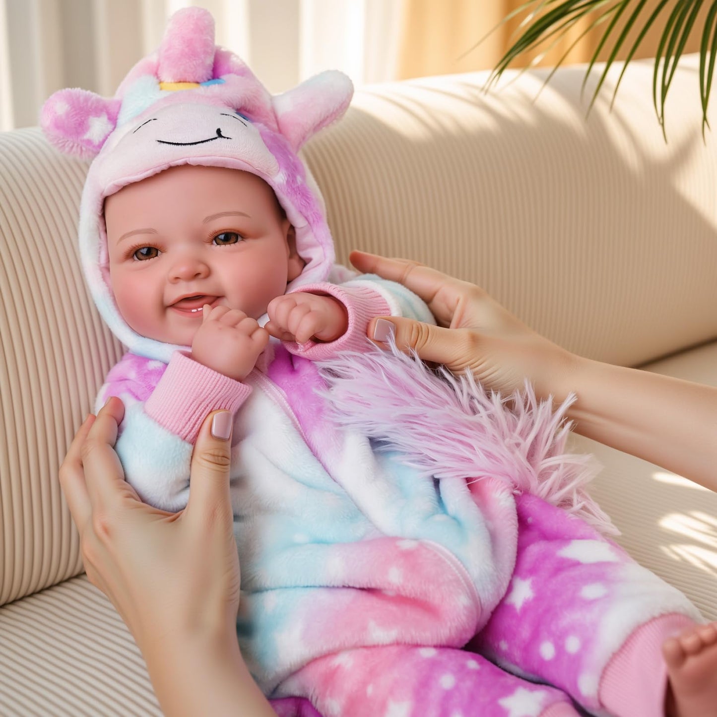 BABESIDE Baby Puppe - 43 cm / 17 Zoll Mädchen Babypuppen mit Stoffkörper - Babypuppe Mit Bezauberndem Outfit, Schnuller Und Babyflasche Als Geschenk FüR Kinder Ab 2 Jahren