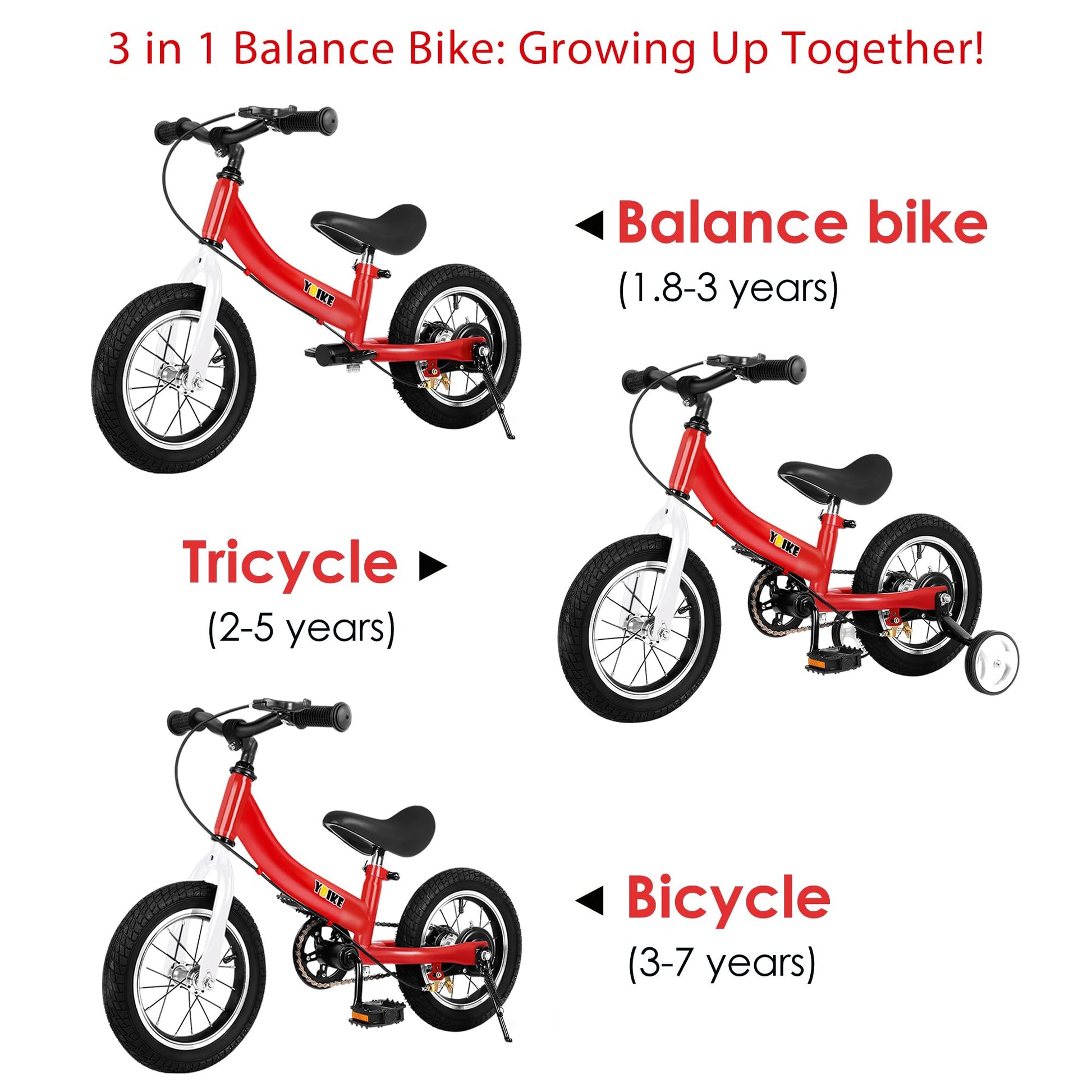 YBIKE 2 in 1 Laufrad, Kinderlaufrad und Kinderfahrrad Dual-Use-Funktion, geeignet für Kinder im Alter von 1-7, 12,14,16 Zoll mit Bremse, Pedal, Trainingstheorie - Meloni2
