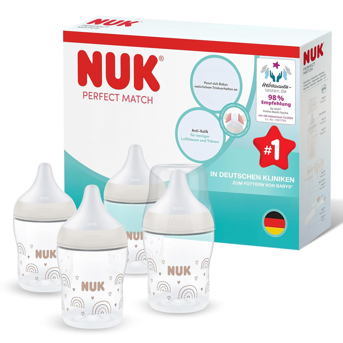 NUK First Choice+ Baby Bottle Starter Set | 0–6 months | 4 bottles with Temperature Control &amp; Bottle Box | Anti-Colic Air System | BPA-free | Disney Winnie the Pooh 