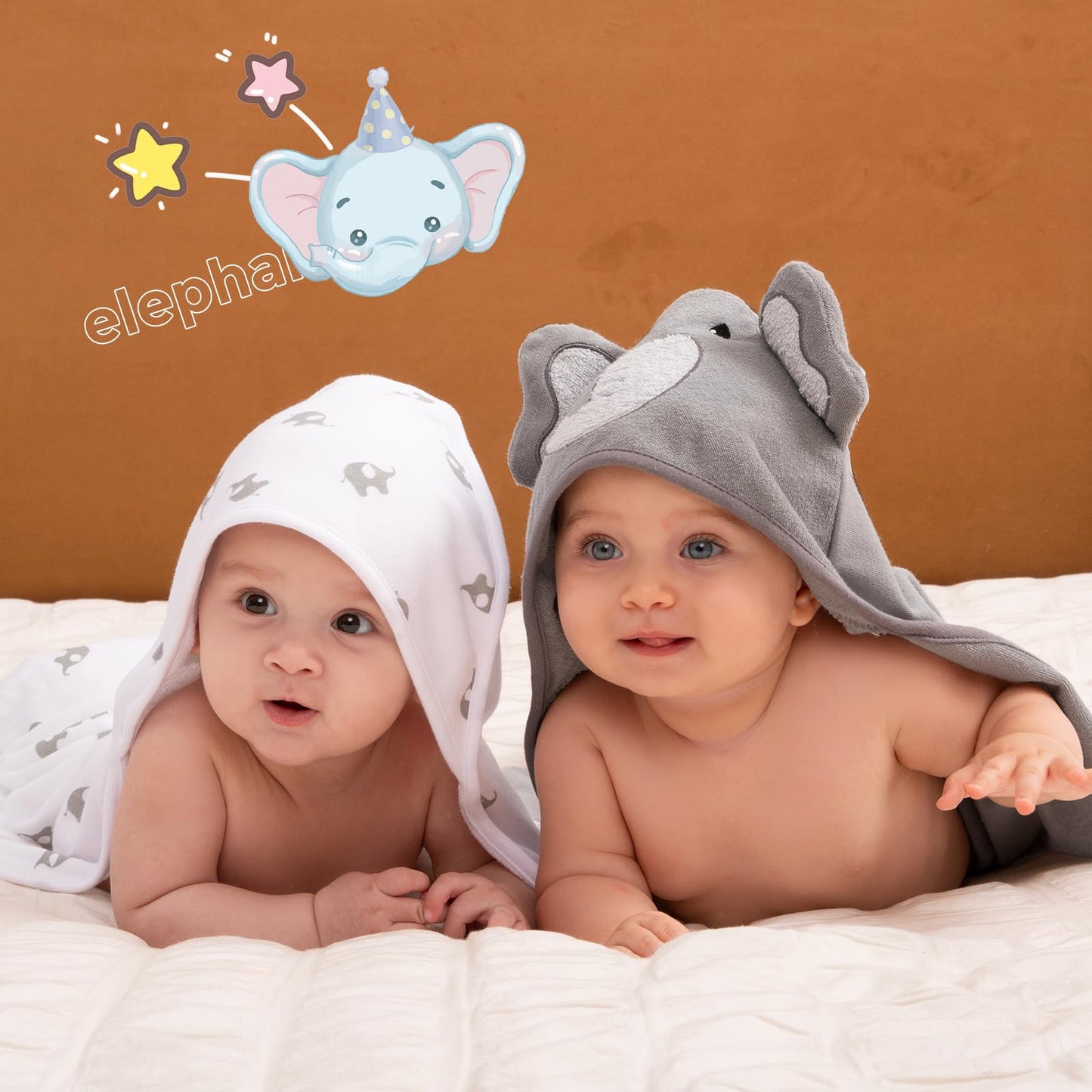 Momcozy Bambus Baby Badetücher Set 5er Pack, Babyhandtuch mit Kapuze , Waschlappen 3 Stück, Baby Bad Handschuh 1 Stück, Extrem Weich, Atmungsaktiv, Geeignet für Mädchen und Jungen