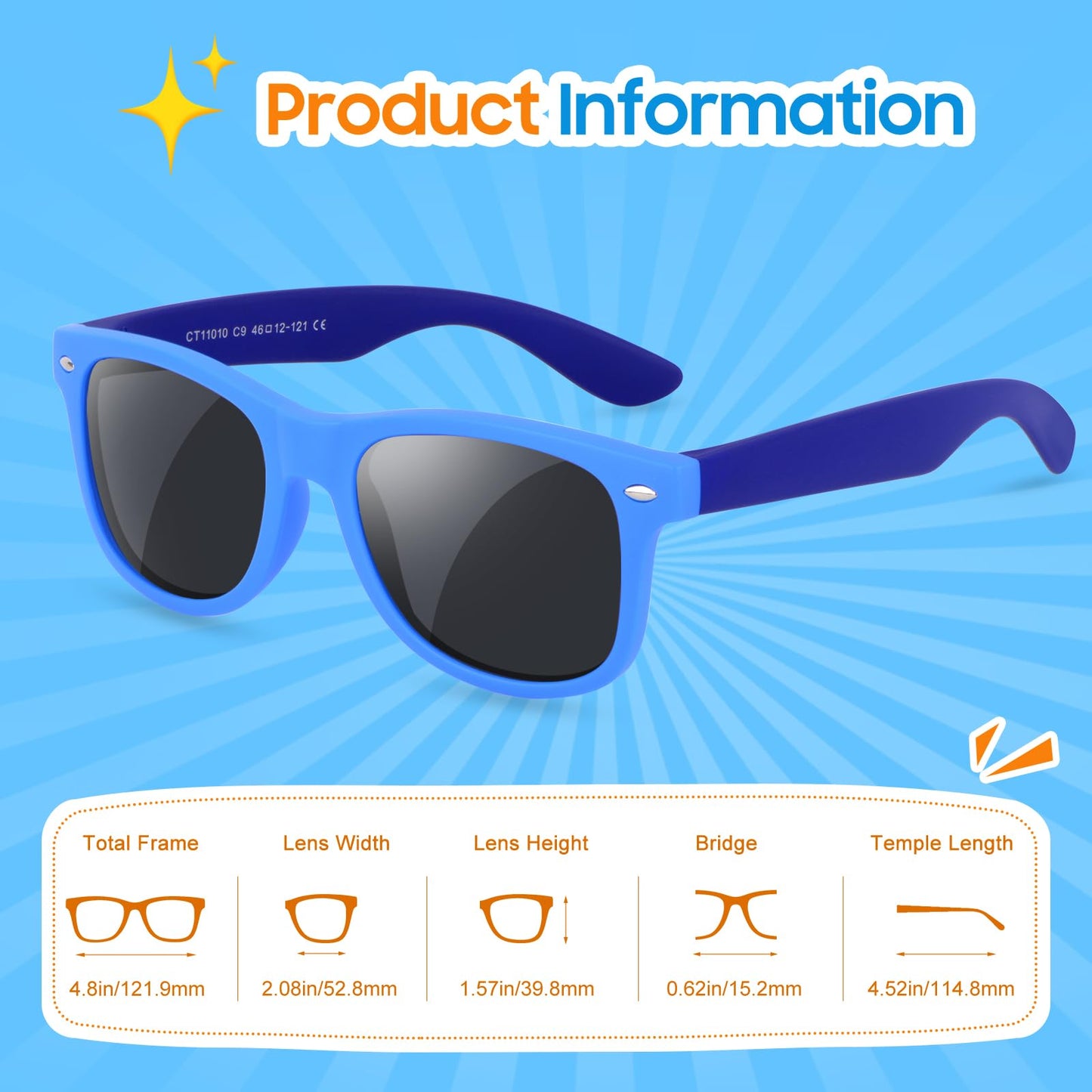 Nlieanuc Children's Sunglasses 3-10 Years for Boys Girls Polarised Children's Sunglasses UV400 Protection with Rubber Frame