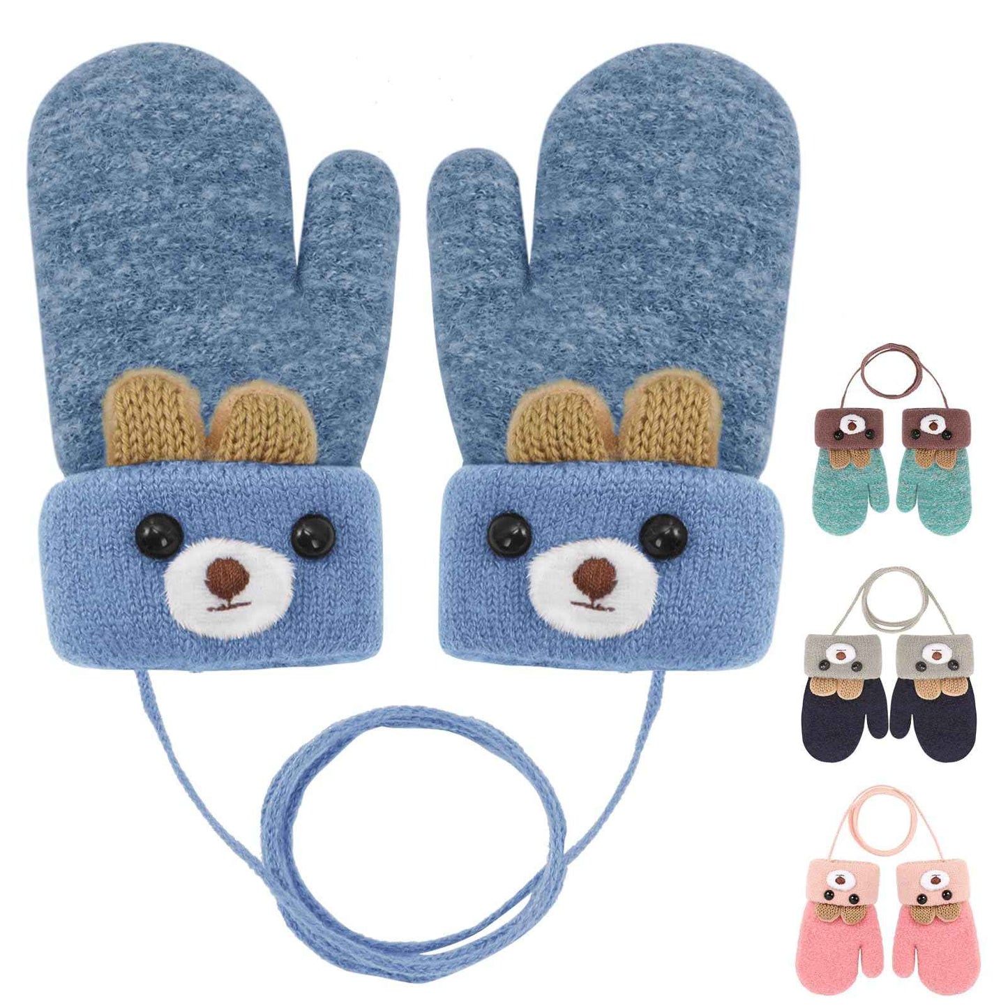 Becellen Fäustlinge Baby, Warme Weiche Kleinkind Strickhandschuhe mit Schlüsselband Niedliche Cartoon-Musterdesign Fäustlinge Baby Doppelt Winter Handschuhe für 0-3 Jahre Jungen Mädchen