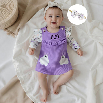 Geagodelia Baby Girl Halloween Clothing Outfit Pumpkin Ghost Baby Clothing Set Body Top + Jumpsuit Dress Newborn Soft Baby Set