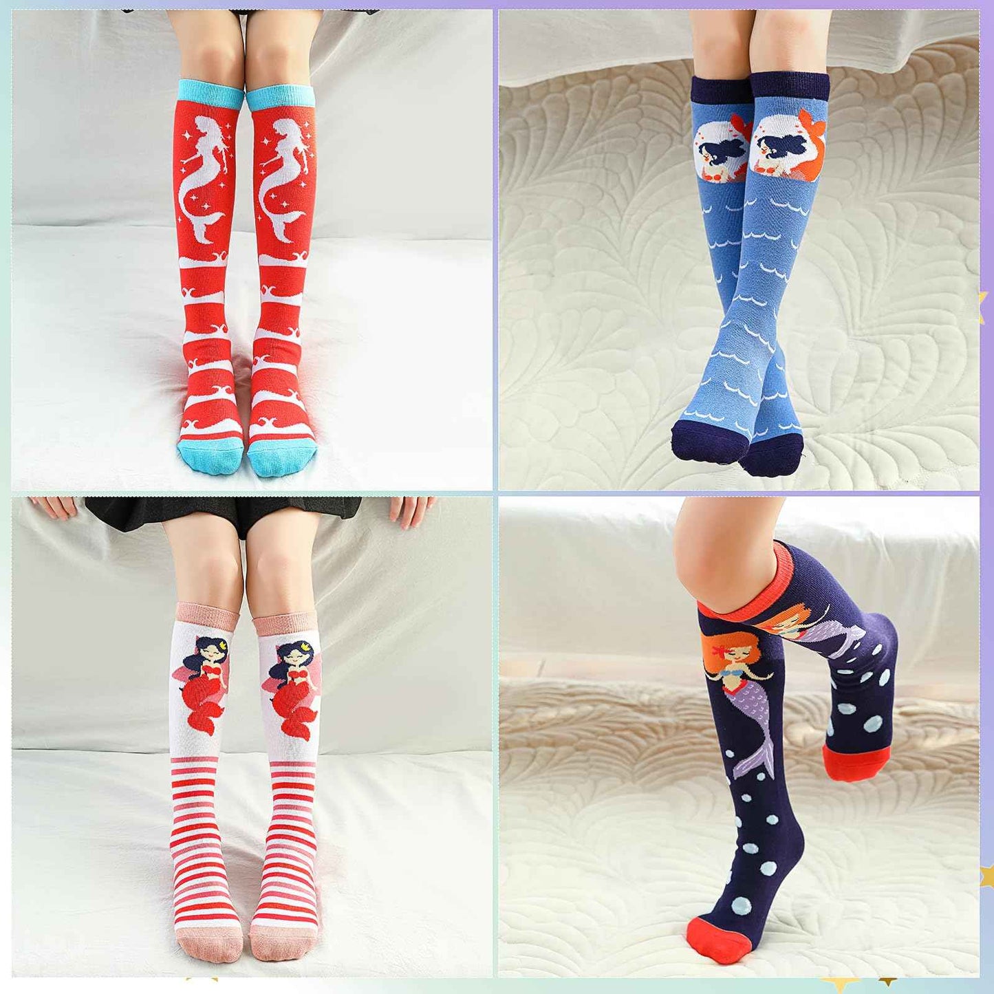 PHOGARY 6 Pairs of Knee Socks for Girls, Cute Socks Colourful Socks Children, Warm Knee Socks Children, Medium Calf Length, Long Knee Socks Girls from 3 to 12 Years, One Size
