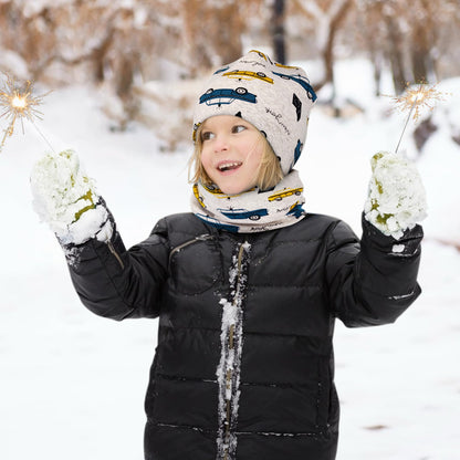 Kinder Beanie Mütze & Loop Schal Set, 95% Baumwolle Mütze Schal Set Mädchen Jungen 2-8 Jahren, Schlauchschal Warme Wintermütze Strickmützen für Herbst Winter Frühling