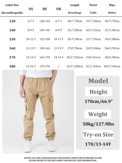 CAMLAKEE Kinder Jungen Cargohose Jogger Hose mit elastischem Bund