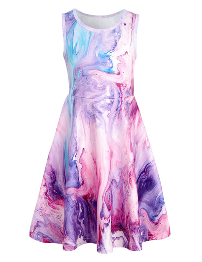 AIDEAONE Mädchenkleid Schmetterling A-Linie Ärmelloses Sommerkleid Buntes Kleid 4-12 Jahre