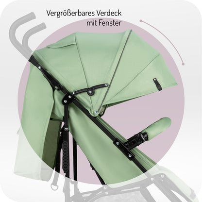 MoMi AKIRA Kinderbuggy Kinderwagen ab 6 Monaten (bis 15 kg), verstellbarer 5-Punkt-Sicherheitsgurt, Babytasche, Einkaufskorb, Regen- und Insektenschutz.
