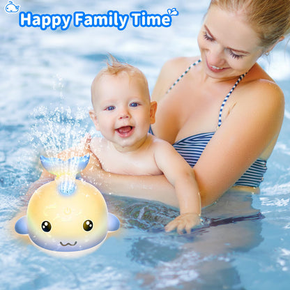 PHNIXGAM Baby Badewannenspielzeug, Wiederaufladbare Licht Up Wal Bad Spielzeug Sprinkler Badewanne Pool Wasser Brunnen Spielzeug für Kleinkinder Kinder, Blau