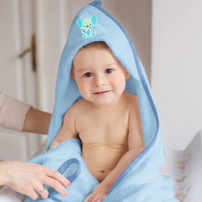 Babykajo Baby-Kapuzenhandtuch-Set mit 2 Waschlappen, Öko-Tex Standard 100 zertifiziert, weiches Frottee-Babyhandtuch mit Kapuze, 80 x 80 cm