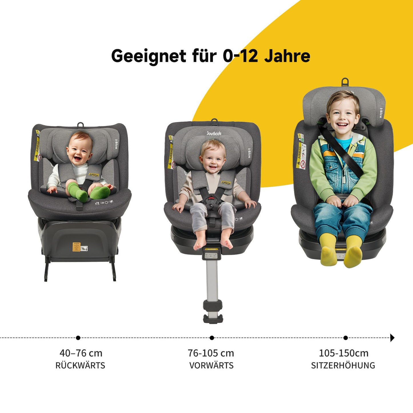 Jovikids 360° Drehbar Kindersitz mit ISOFIX, i-Size 40-150cm(ab Geburt -12 Jahre) Baby Autositz Reboarder mit Liegefunktion & Abnehmbar Vordach, ECE R129 (Rosa) - Meloni2