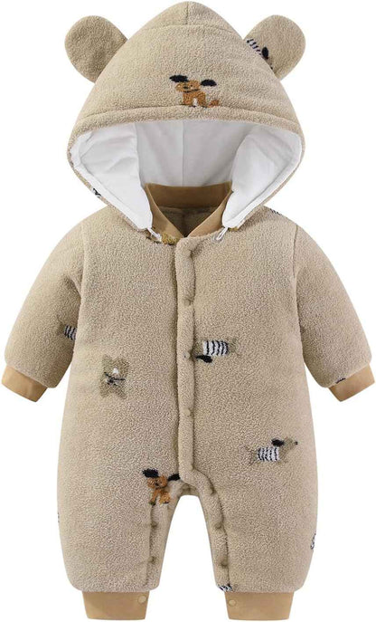 WYTbaby Baby Winter Snowsuit Newborn Winter Romper with Hood Fleece Winter Suit Children Girls Boys Long Sleeve Jumpsuit for 0-12 Months
