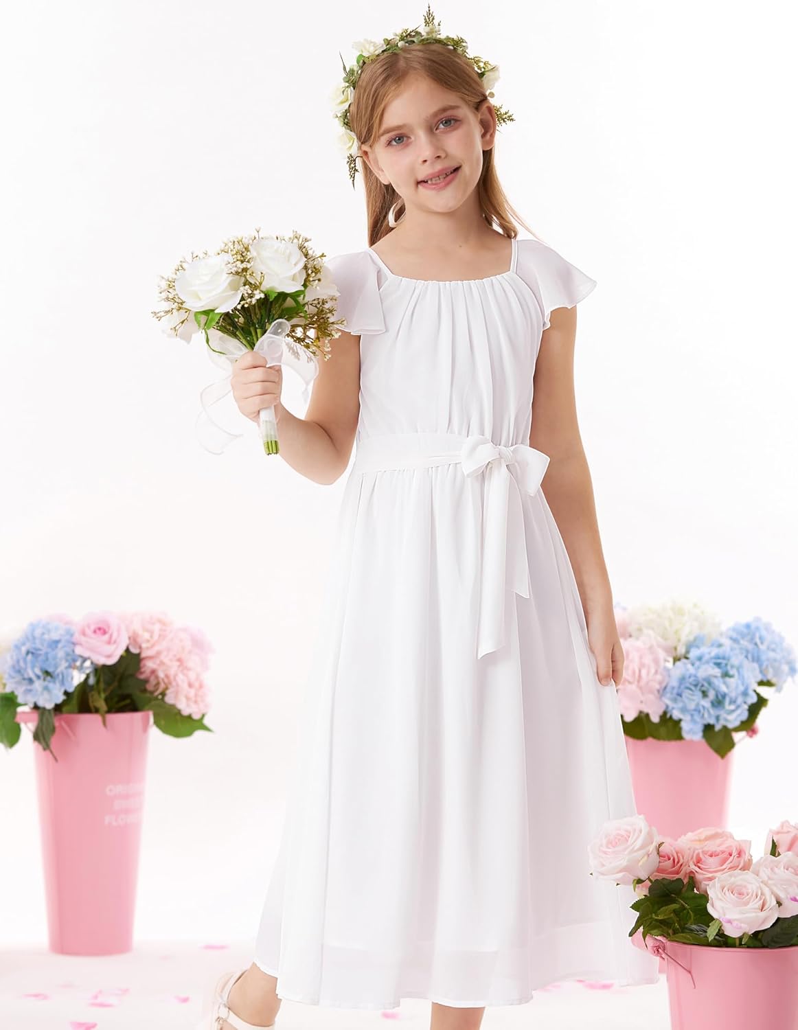 GRACE KARIN Girls Summer Dress Elegant Chiffon Princess Long Dress Wedding Guest Evening Dress for Teenage Girls 5-14 Years 