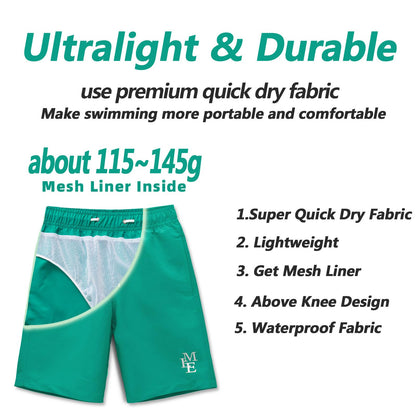 MEILONGER Badehose Jungen Badeshorts Schnelltrocknend Boardshorts mit Netzfutter Taschen und Verstellbarem Tunnelzug