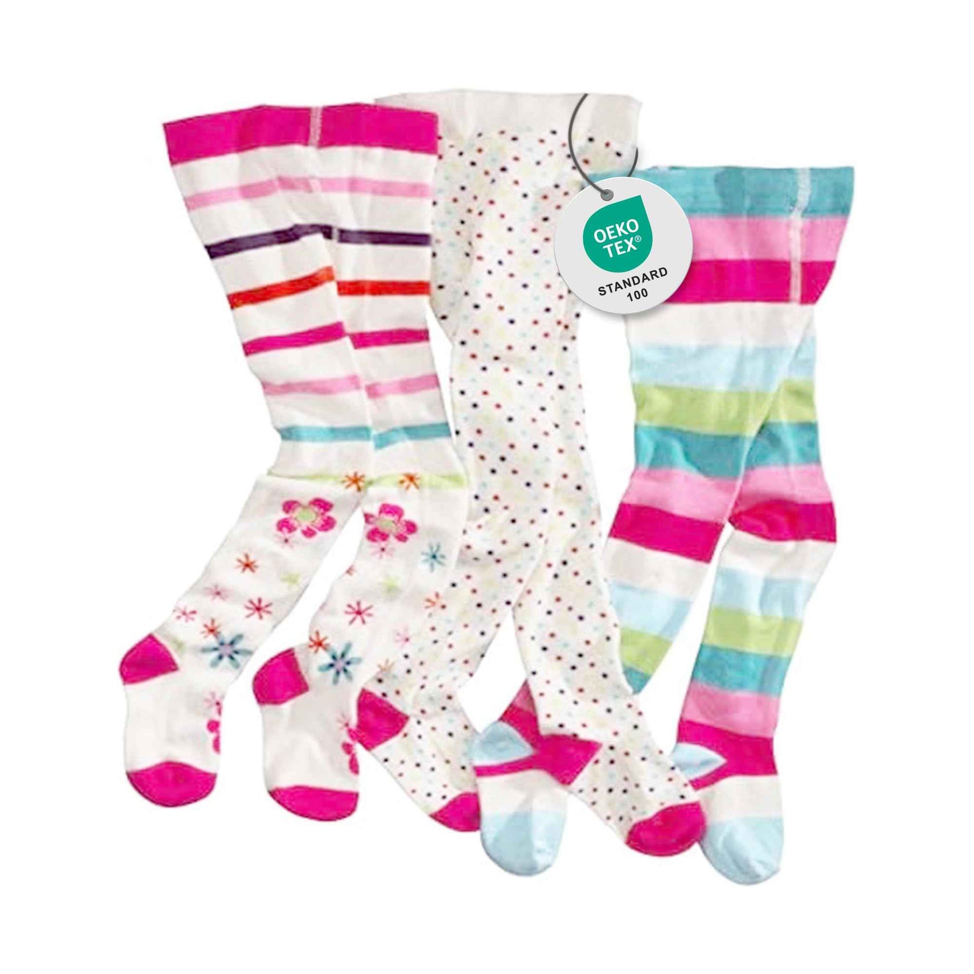 wellyou Children's Tights Girls & Boys - Set of 3 Baby Tights with Pattern - Colourful Cotton Tights Made of Oeko-Tex Certified Materials (Size 62-146)