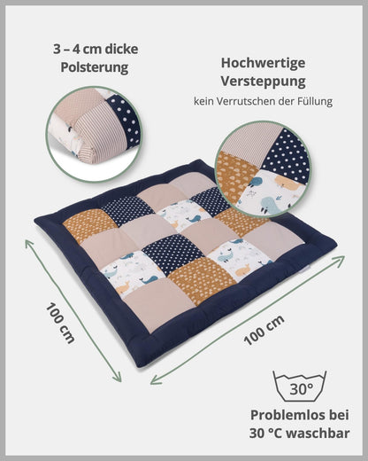 ULLENBOOM Krabbeldecke für Baby 100x100 cm, 100% OEKO-TEX Materialien, Made in EU, Dick & weich gepolstert, Sandblume - ideal als Babydecke, Laufgittereinlage & Spieldecke Baby - Meloni2