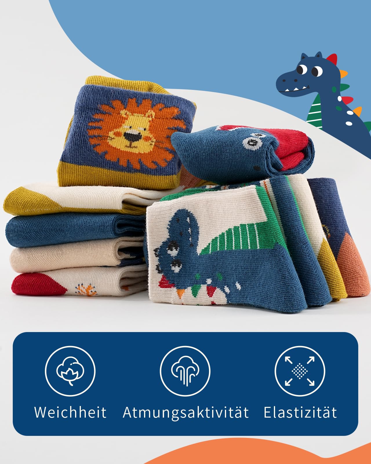 Kyopp 10 Paar Socken Kinder Mädchen und Jungen Funny Socken Lustig Animals Cotton Socken Crew Socks Winter/Sommer