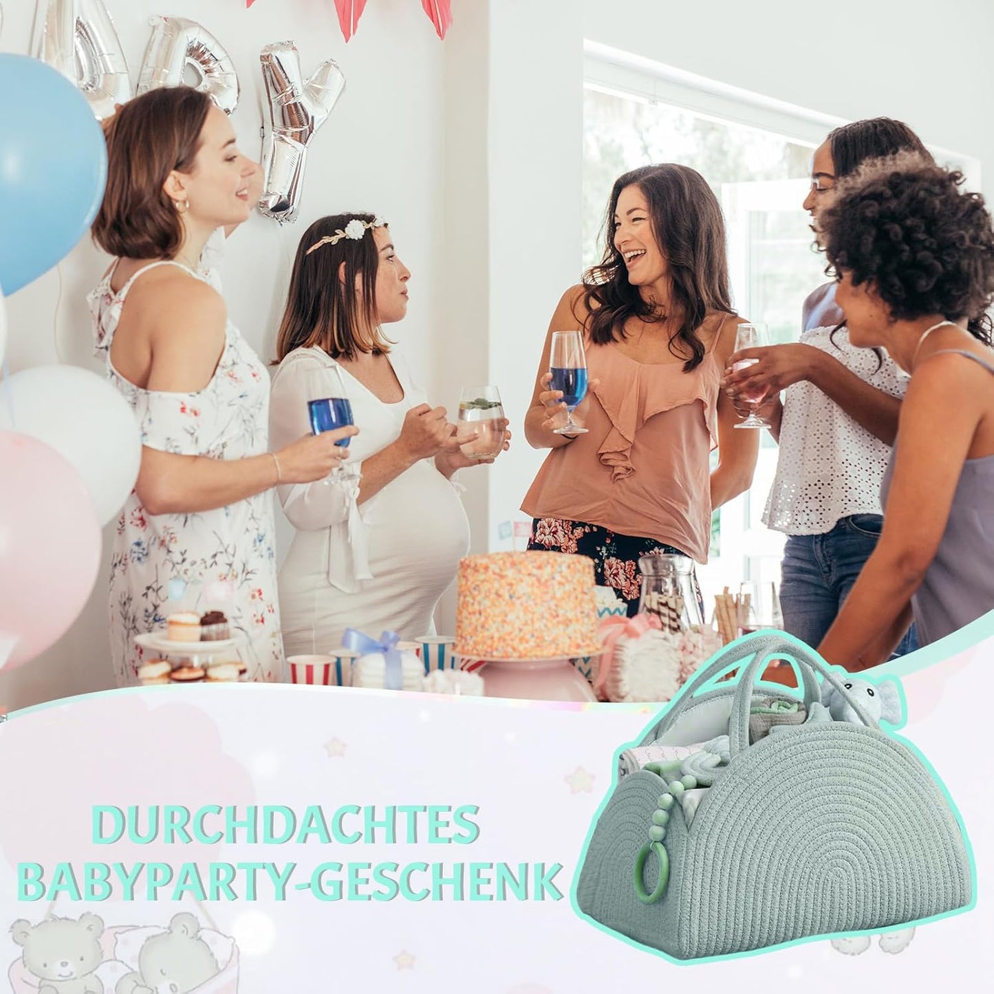 Wickeltasche Organizer, Baby Windel Caddy Korb, tragbare Aufbewahrungskorb für Wickeltisch, Wickelkorb Organizer mit Fächern & Griffen, Baumwollseilkorb für Baby Shower Geschenke (Weiß)