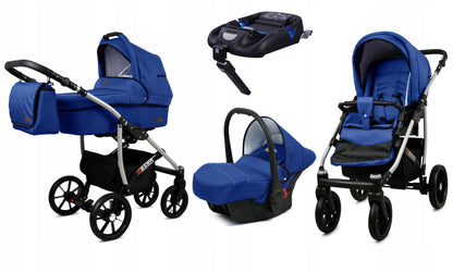 BabyLux® Bambimo Qbaro 3-in-1 Pushchair Set Including Baby Carrycot, Buggy Sports Seat, Car Seat - Car Seat - Pram Set - Combination Pram with Changing Bag, Rain Cover etc. 