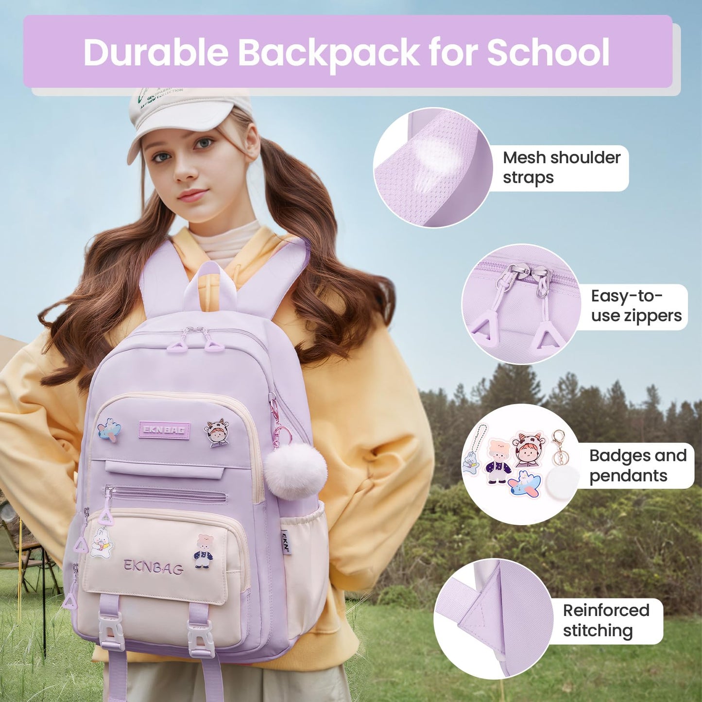 Tanou Schulrucksack Mädchen Schulranzen Kinder der 3.-7. Klasse, Rosa | Große Kapazität Schulrucksack Teenager, Leichter Nylon Mädchen Schultasche für Schule Reisen