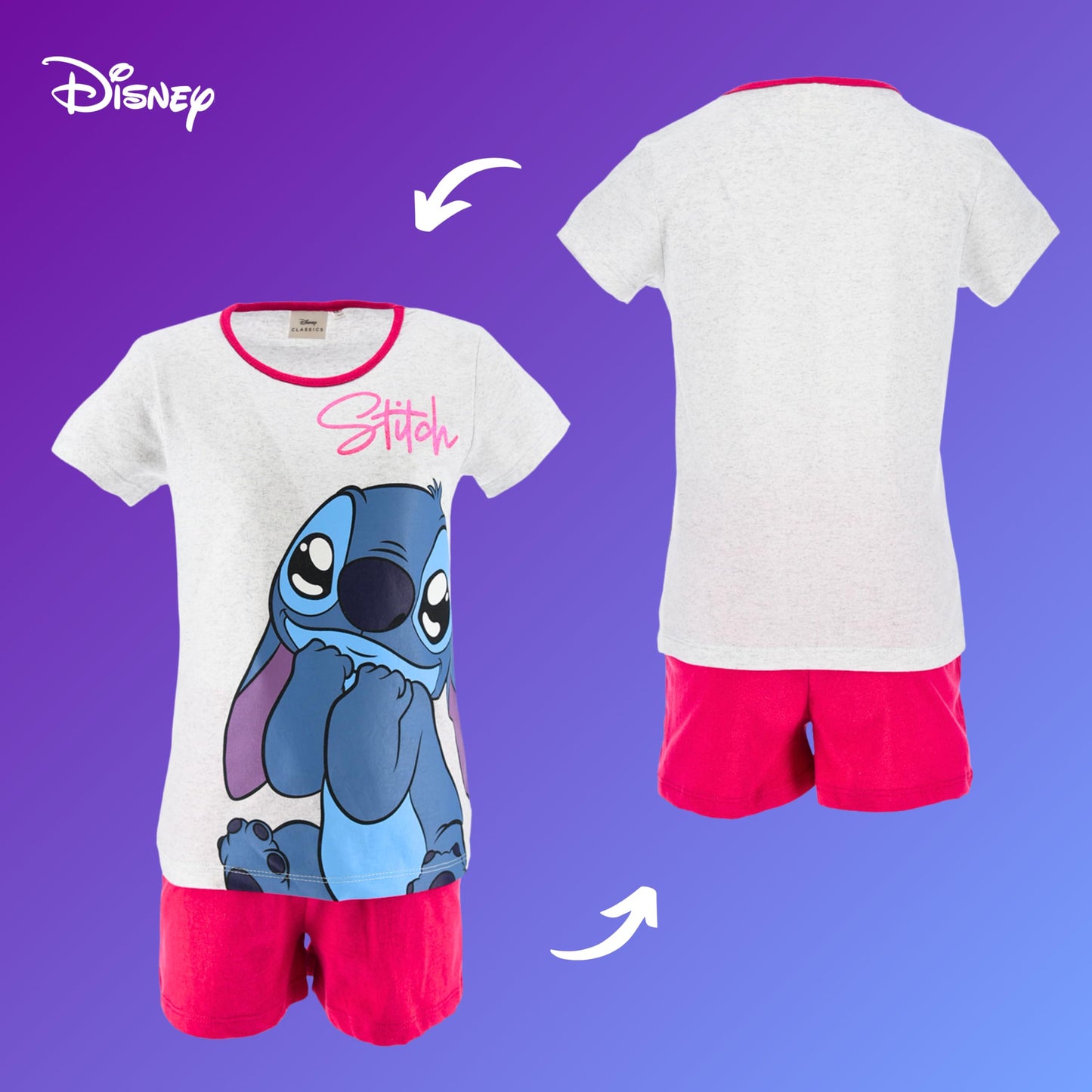 Disney Stitch Pyjamas für Mädchen, Stitch Design 2-Teiliges T-Shirt und Shorts-Set für Mädchen, Geschenk für Mädchen, Größen 6 bis 12 Jahre