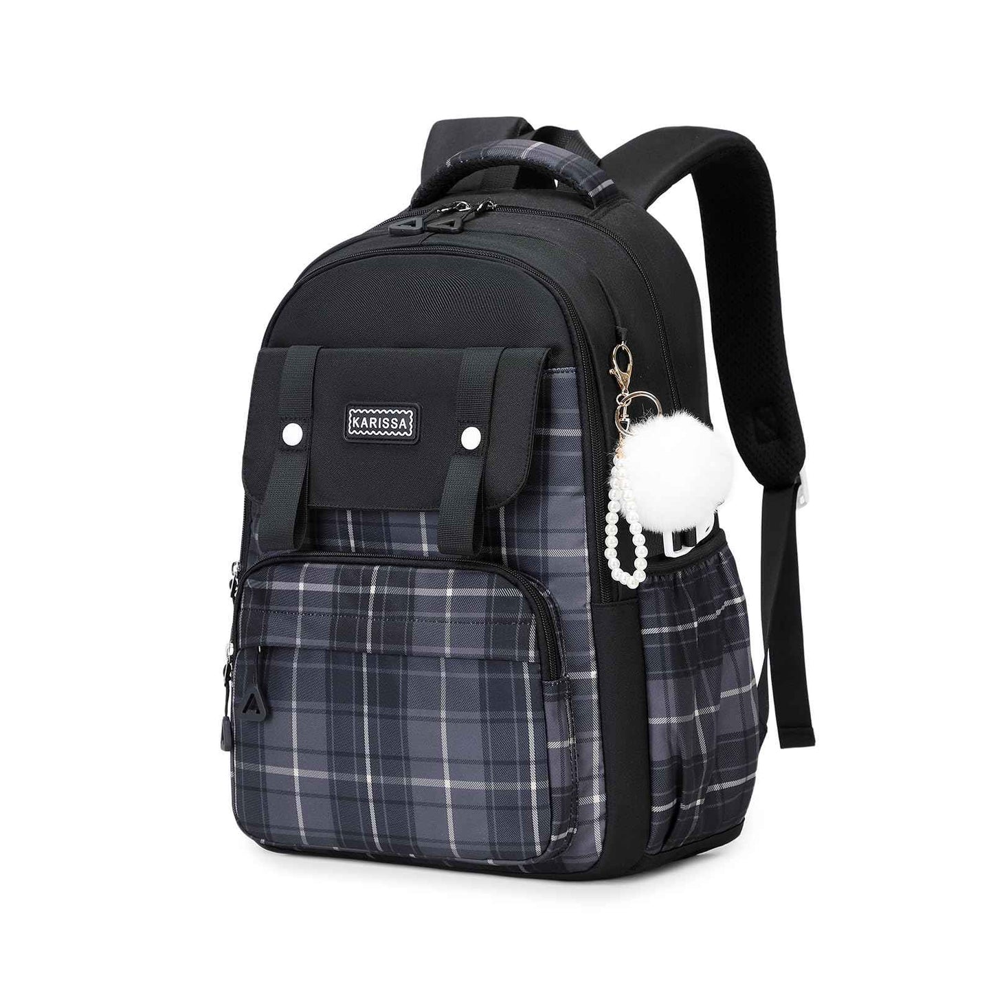 Rucksack mädchen 22L ergonomisch mit reflektierenden Streifen | Wasserdichtes Karogewebe, atmungsaktives 3D-Rückenpolster, zahlreiche getrennte Fächer, passend für 15,6-Zoll-Laptops