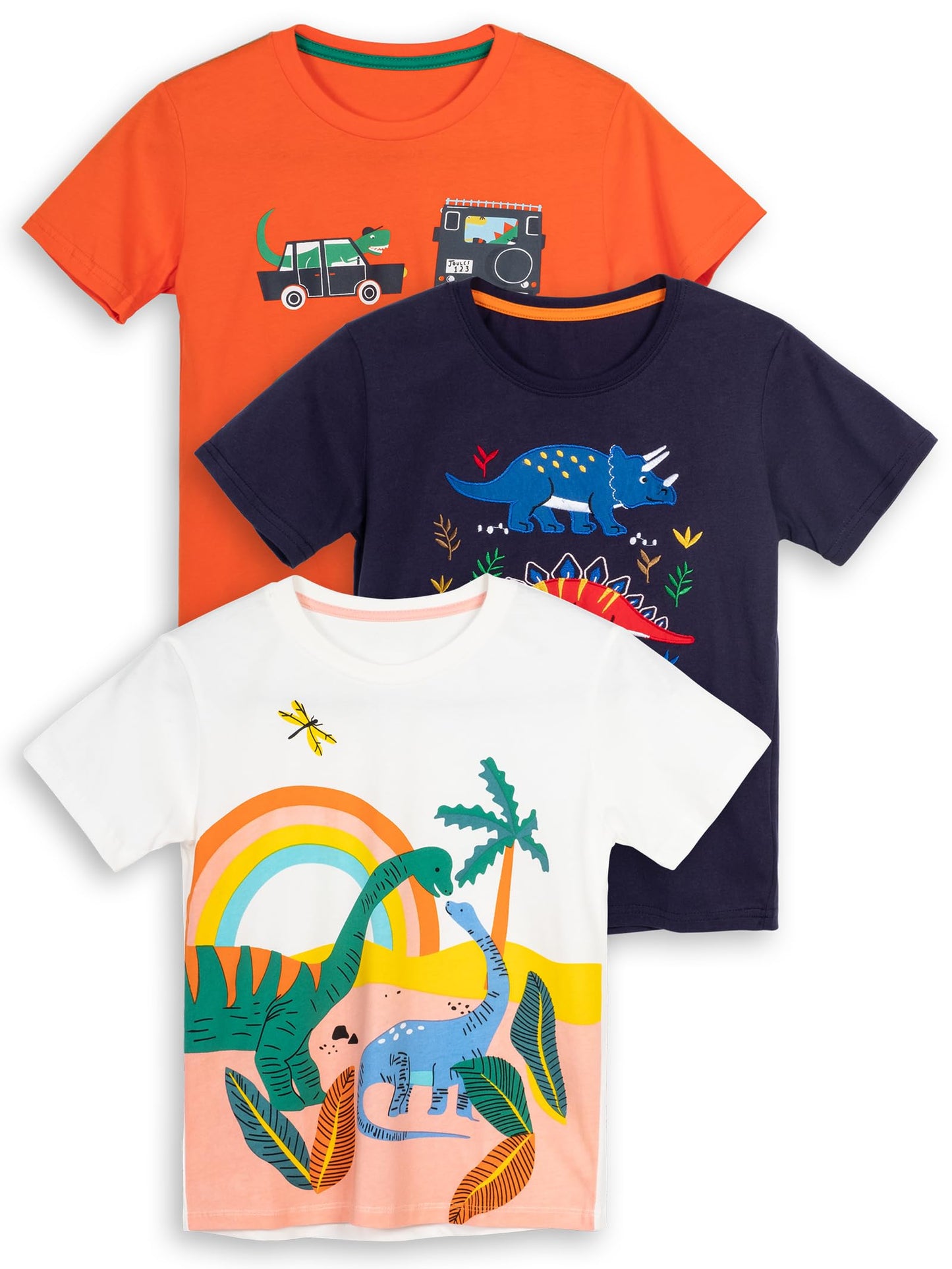 YOUNGSOUL Jungen T-Shirt Dinosaurier Kinder Kurzarm Tee Shirt Sommer Tops 3er-Pack