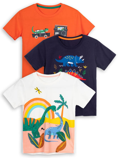 YOUNGSOUL Jungen T-Shirt Dinosaurier Kinder Kurzarm Tee Shirt Sommer Tops 3er-Pack
