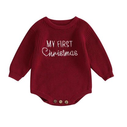 Geagodelia Knitted Christmas Romper Baby Girl Boy Christmas Jumper My First Christmas Newborn Baby Jumper Romper Bodysuit Christmas Jumper