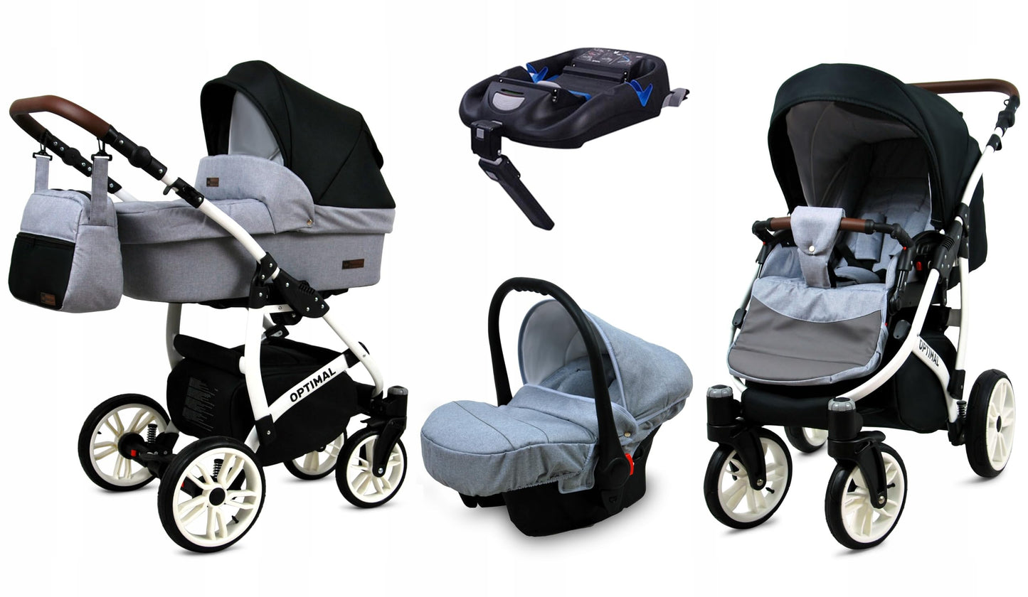 BabyLux® Kinderwagen Set 4 in 1 - Optimal - incl. Babywanne, Buggy Sportsitz, Auto-Babyschale, ISOFIX-Basisstation - Autositz - Kinderwagenset - Kombikinderwagen mit Wickeltasche usw.