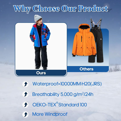 Kinder Schneeanzug für Jungen, Winter Skijacke und Hosen Set mit Kapuzenriemen, winddicht, wasserdicht, warmer Mantel