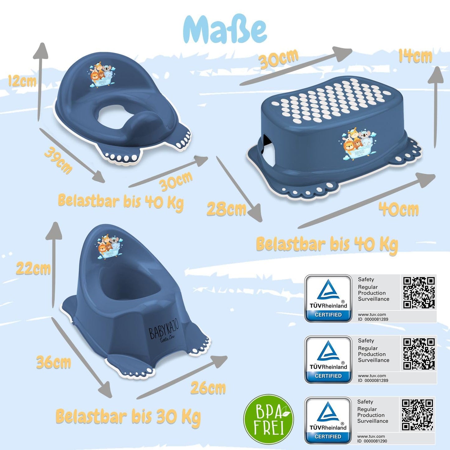 Baby Badewanne mit Gestell 4 Set TÜV Rheinland zertifiziert! Babybadewannen + Baby Badewannensitz +Abfluss + Gestell - Babywanne mit Ständer! Baby Pflegeset für Neugeborene.