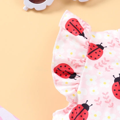 EULLA Kinder Mädchen Kleid Kurzarm Lässig A-Linie Regenbogenstreifen Erdbeere Marienkäfer Schmetterling Kleider Gr.92 98 104 110 116 122