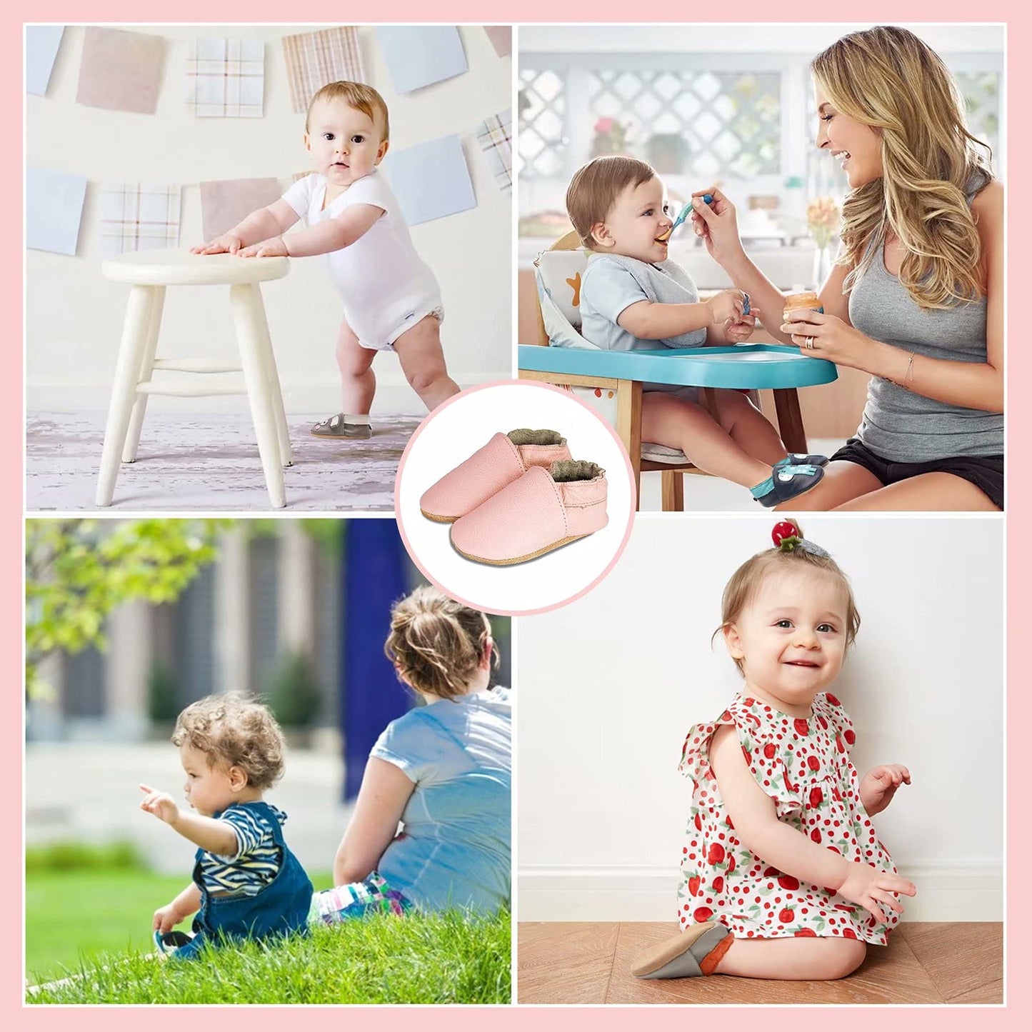HMIYA Weiche Leder Krabbelschuhe Babyschuhe Lauflernschuhe mit Wildledersohlen für Jungen und Mädchen 0-6 Monate 6-12 Monate 12-18 Monate 18-24 Monate