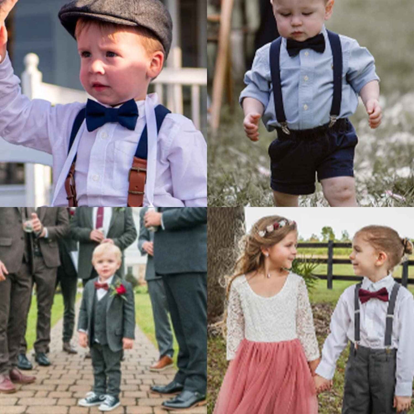 HANERDUN Unisex Boys Girls Bow Tie Braces with Three Clothes Clips on Waistband