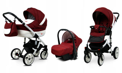 BabyLux® Bambimo Kinderwagen Set 3 in 1 - Lilly - incl. Babywanne, Buggy Sportsitz, Auto-Babyschale - Autositz - Kinderwagenset - Kombikinderwagen mit Wickeltasche, Regenschutz usw.