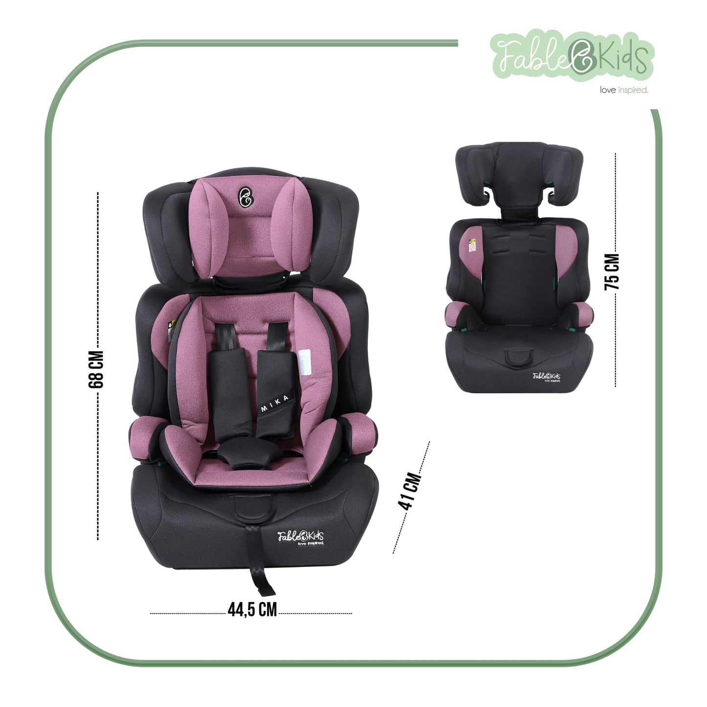 FableKids Kinderautositz 9-36 kg | 3-Punkt-Sicherheitsgurt | Autokindersitz ab 15 M. | Autositz für Kinder 76-150 cm | Kindersitz einstellbare Kopfstütze ECE R129/03 | Verstellbar | Schwarz