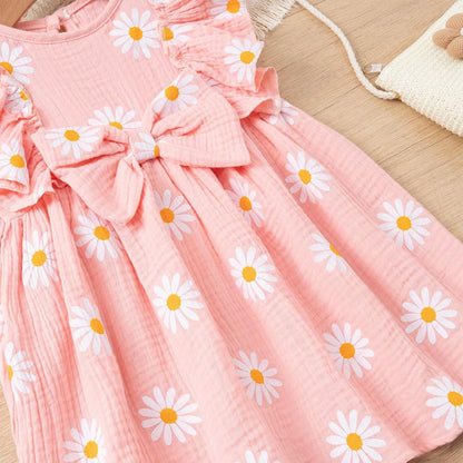 Kleinkinder Mädchen Sommerkleid Rüschenärmel Rundhalsausschnitt Knopfleiste Kleid lässiges Herbst A-Linien Party Kinderkleider 2-6 Jahre