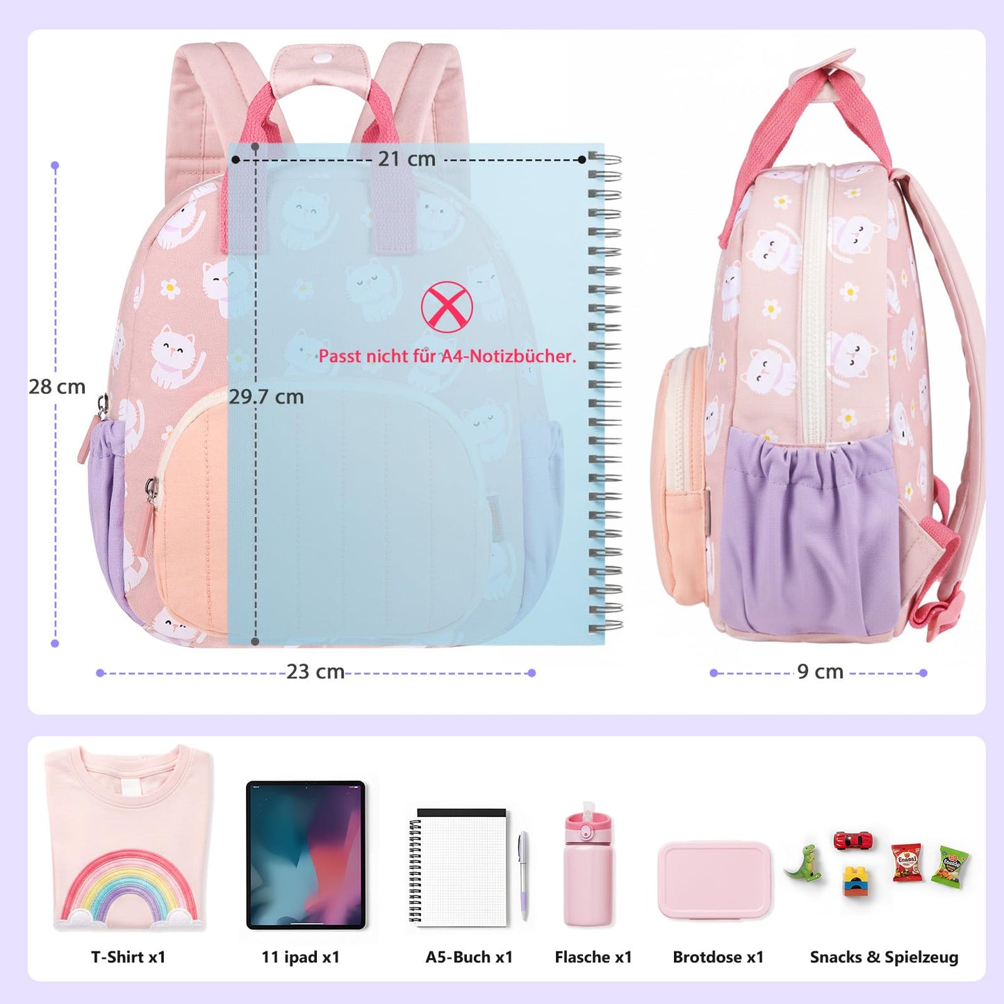 Kinderrucksack Mädchen 30cm Rucksack Kleinkind Kinderrucksack für 2-4 Jahre Kinder kindergartenrucksack Mini Tagesrucksack Reisetasche - Rosa Erdbeere